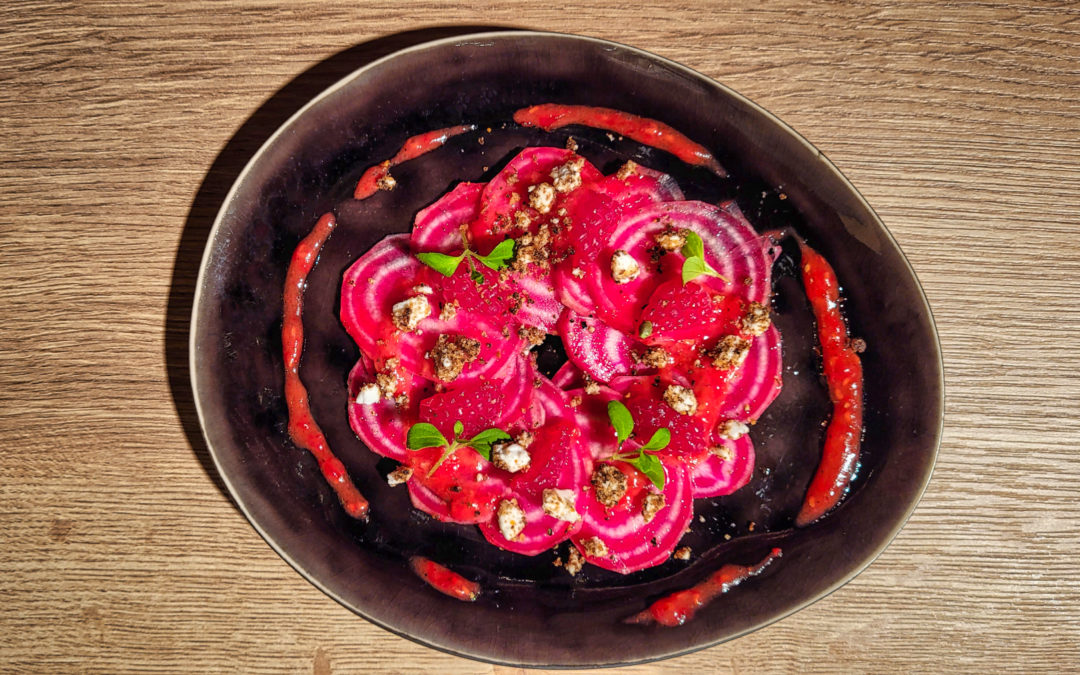 Beetroot carpaccio with raspberry dressing